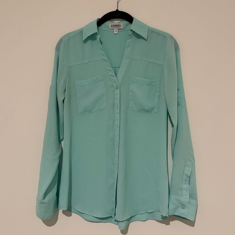 Express Women's Light Green Button Down Shirt